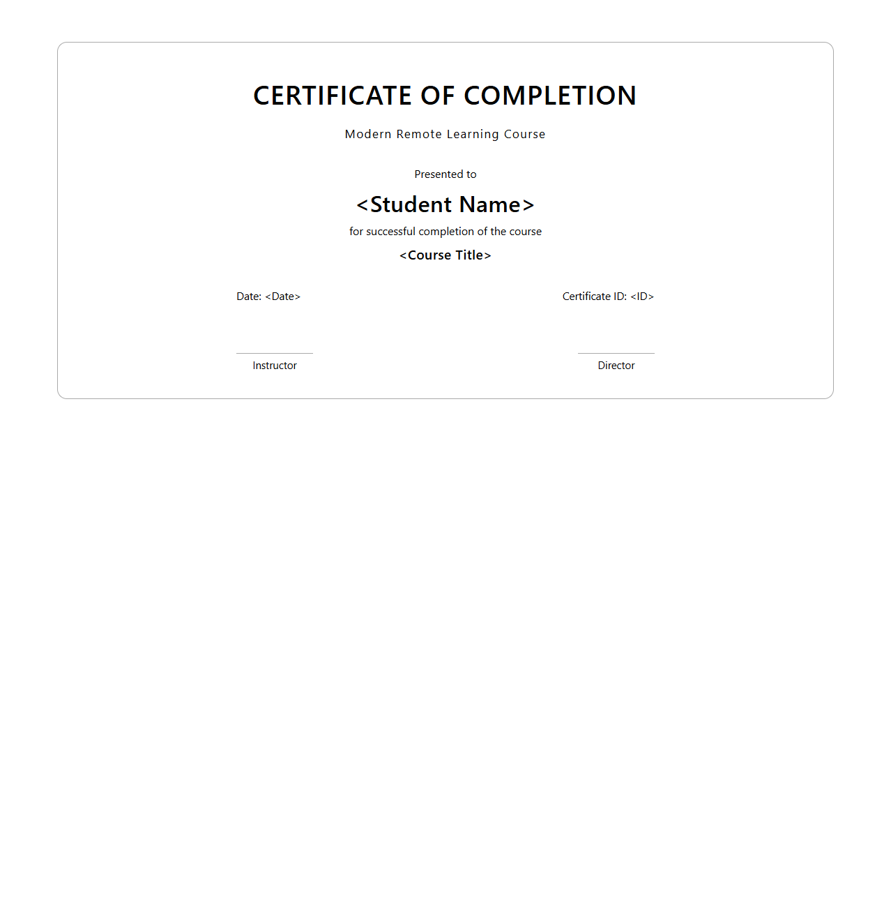 Modern Remote Learning Course Certificate Design