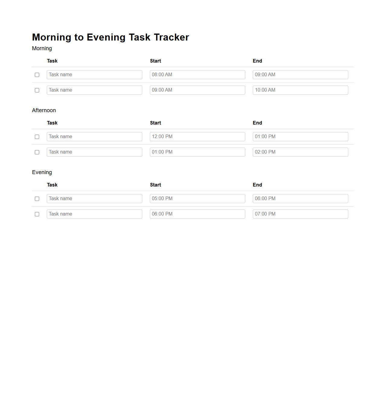 Morning to Evening Task Tracker