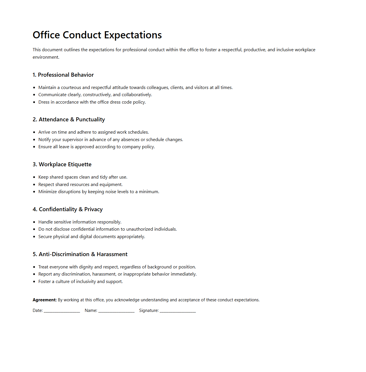Office Conduct Expectations Document
