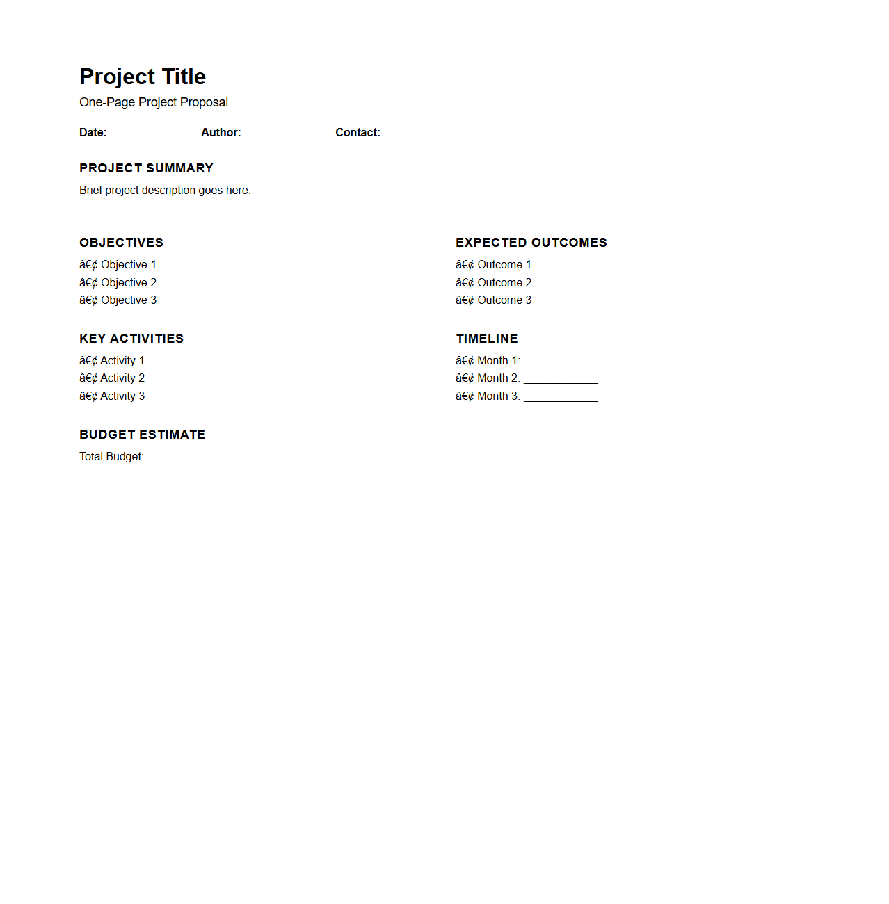 One-Page Project Proposal Layout