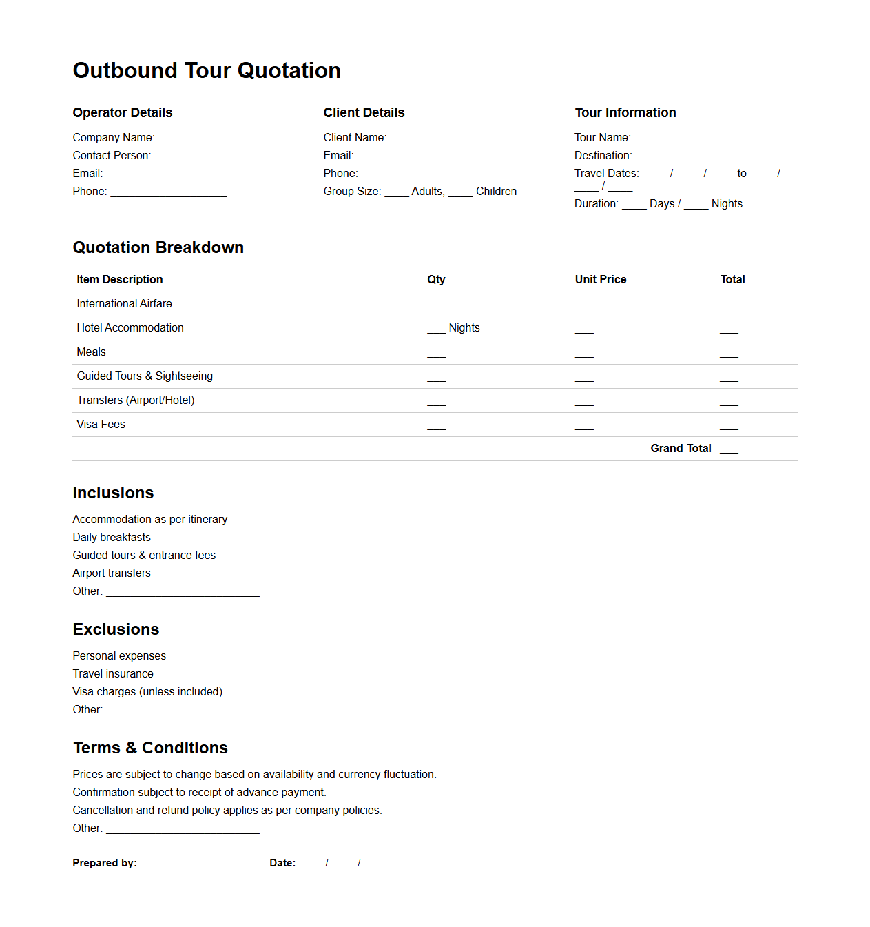 Outbound Tour Quotation Design for Operators