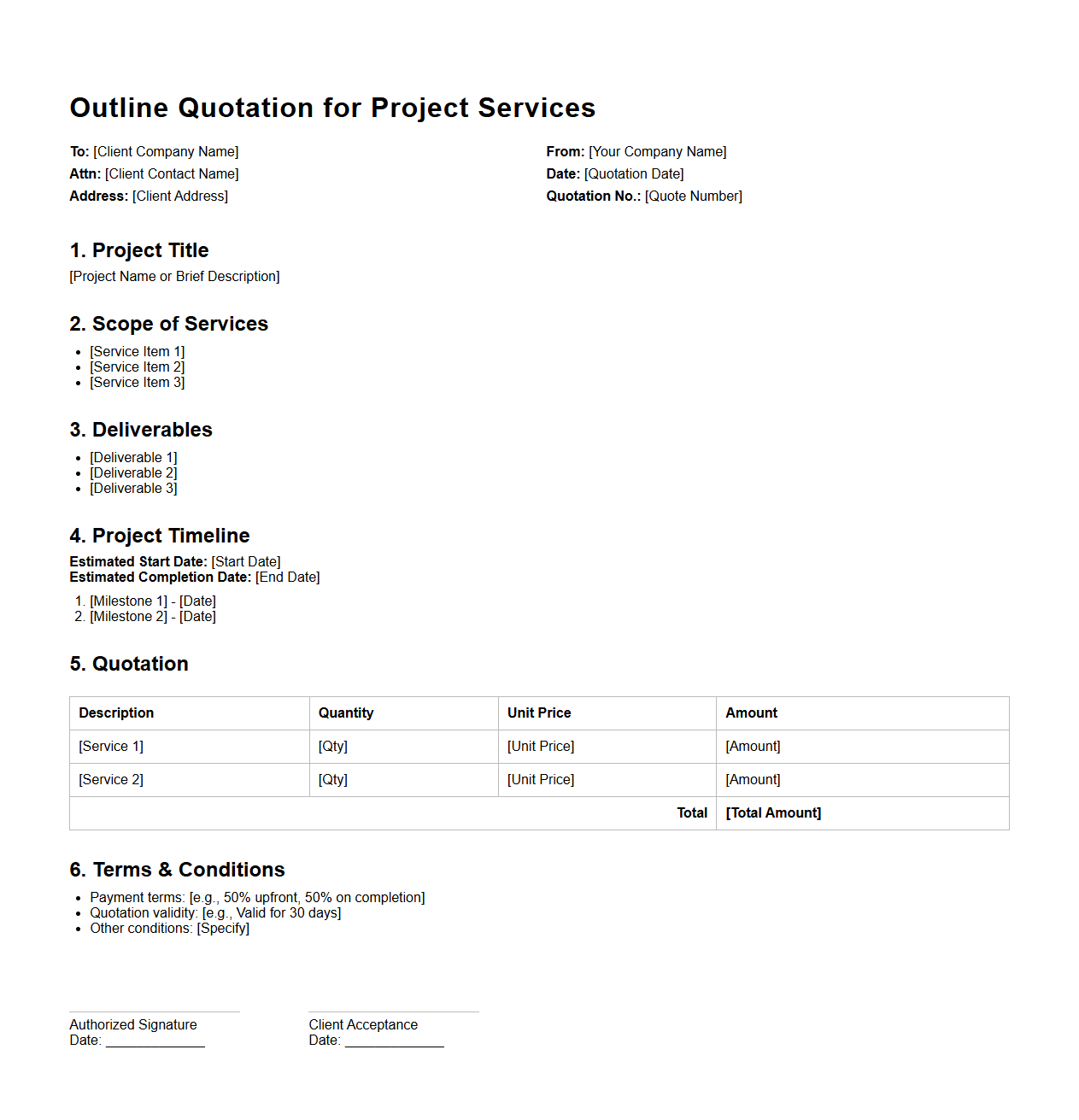 Outline Quotation for Project Services