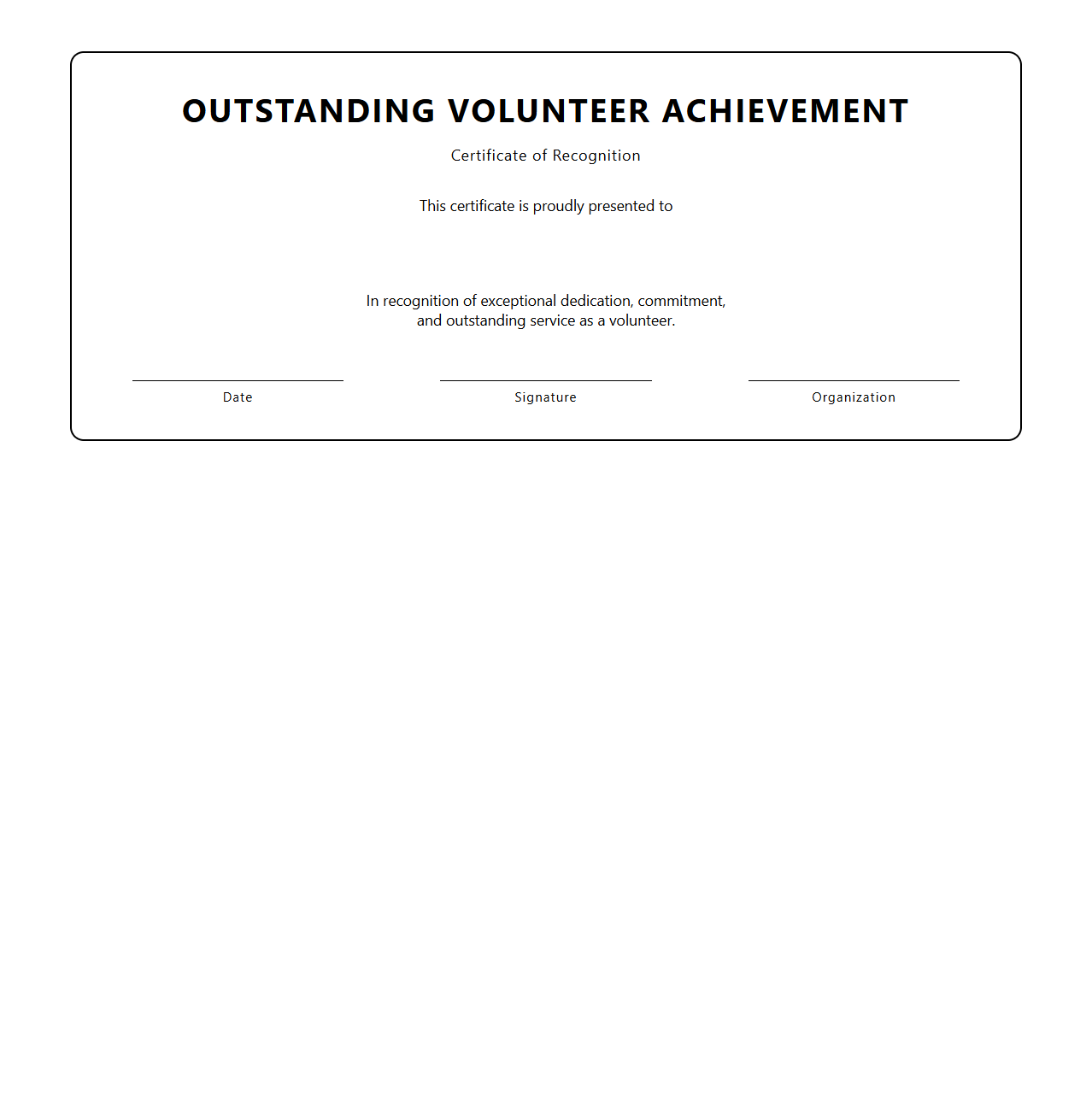 Outstanding Volunteer Achievement Certificate