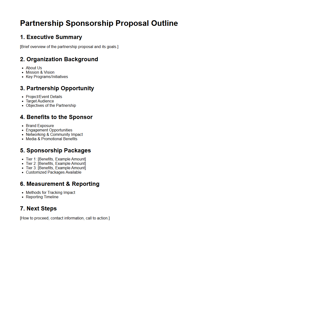 Partnership Sponsorship Proposal Outline