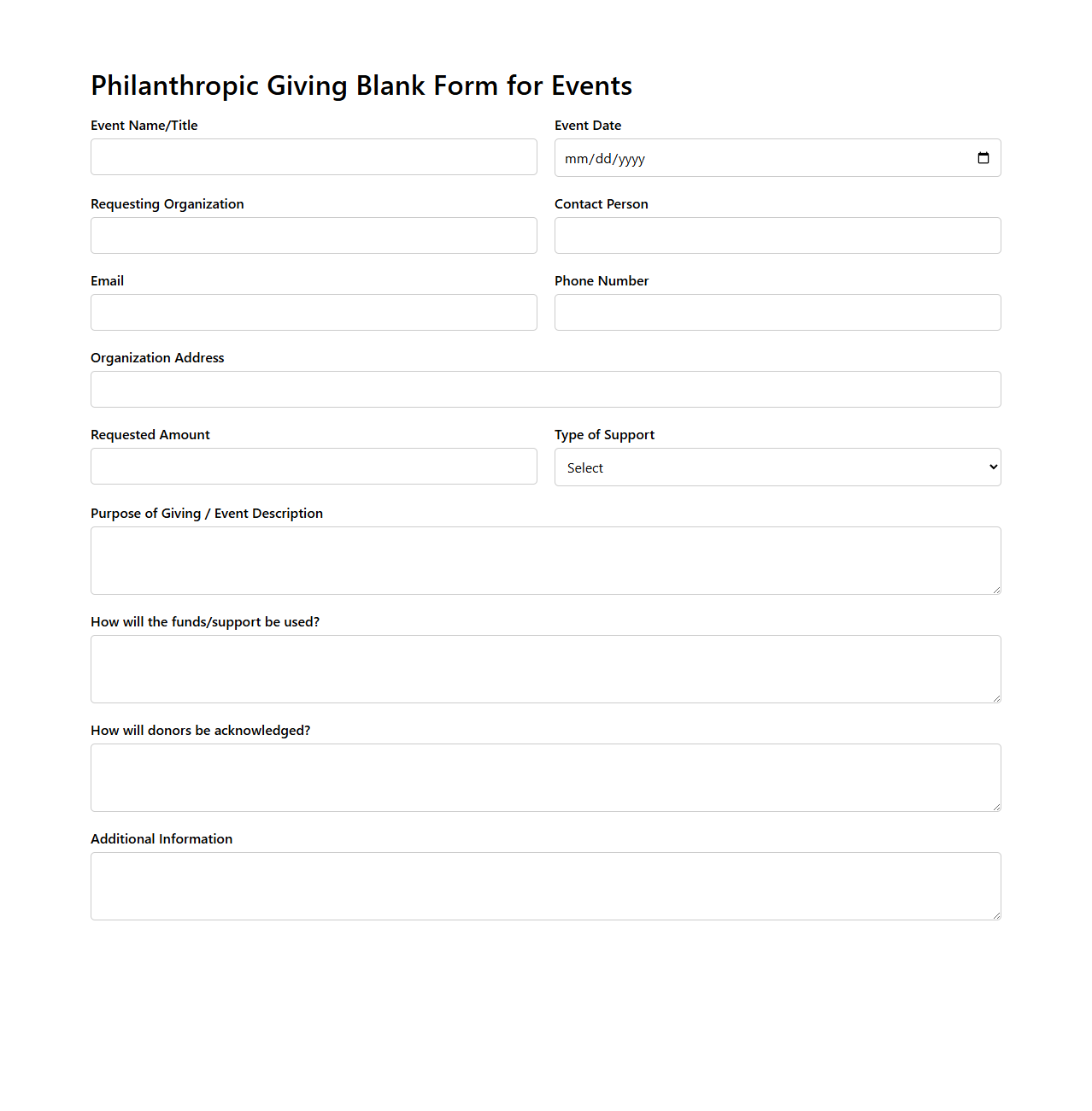 Philanthropic Giving Blank Form for Events