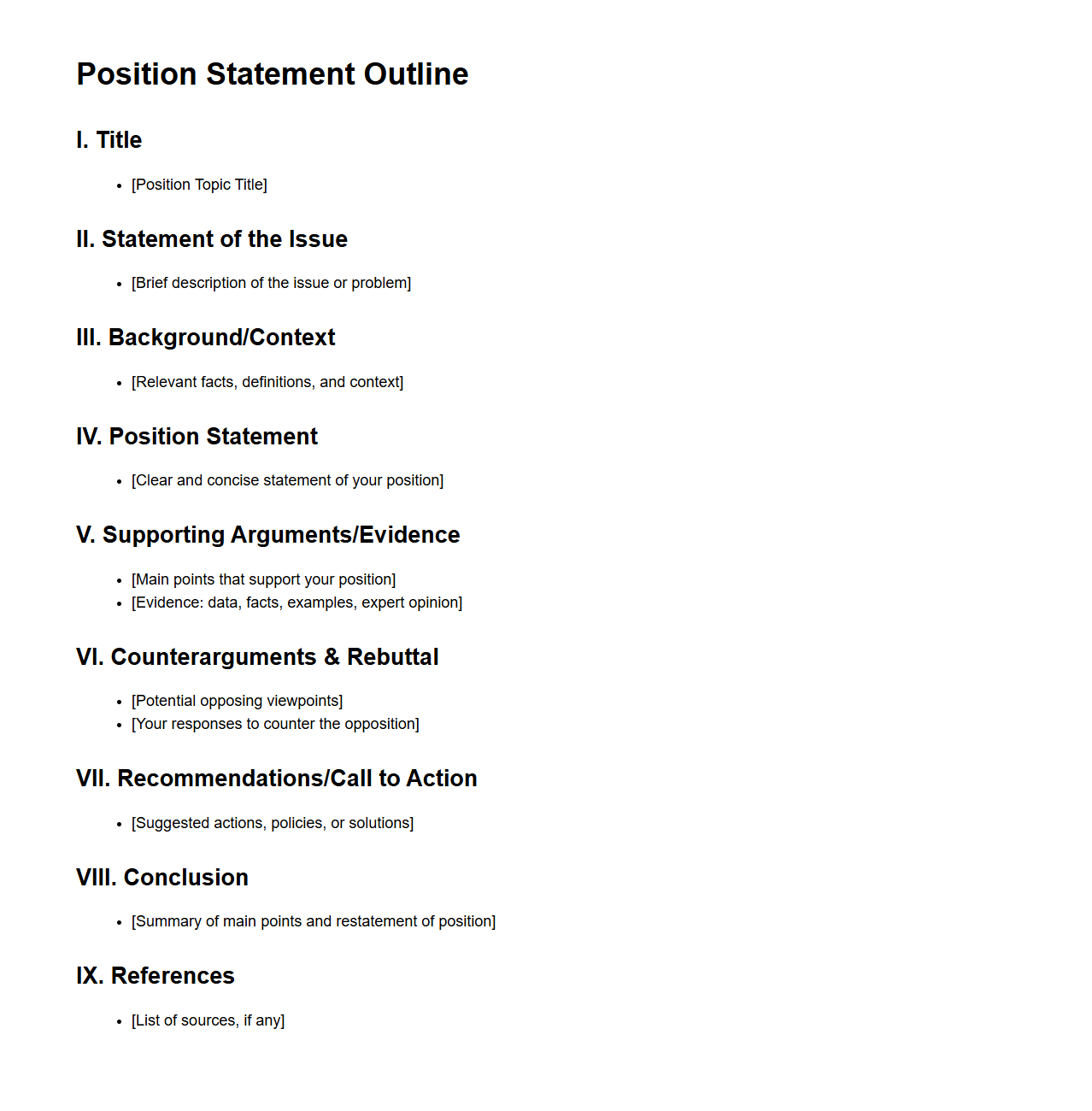 Position Statement Outline for Advocacy Purposes