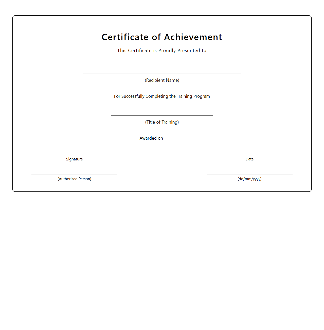 Professional Blank Certificate for Training Success