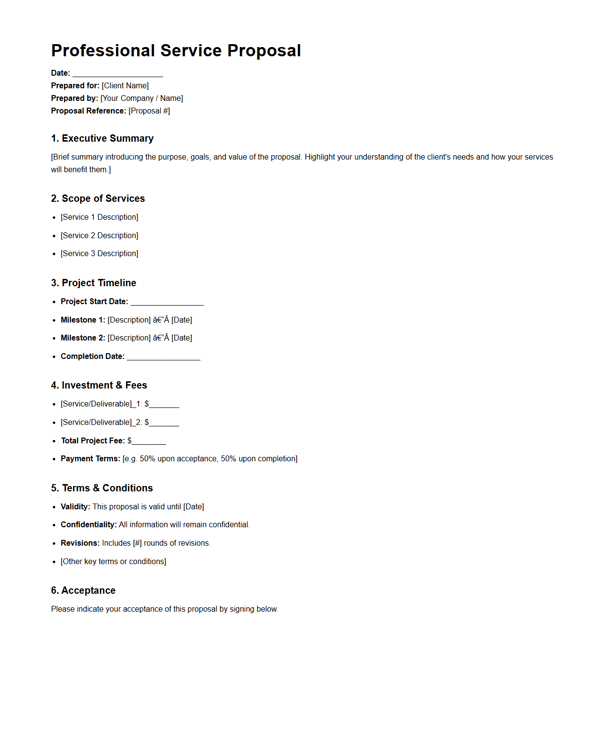 Professional Service Proposal Format for Clients