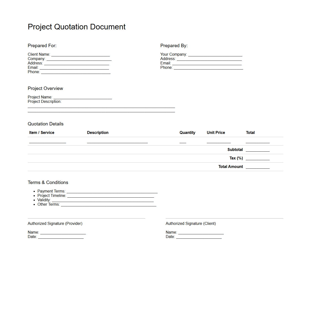 Project Quotation Document