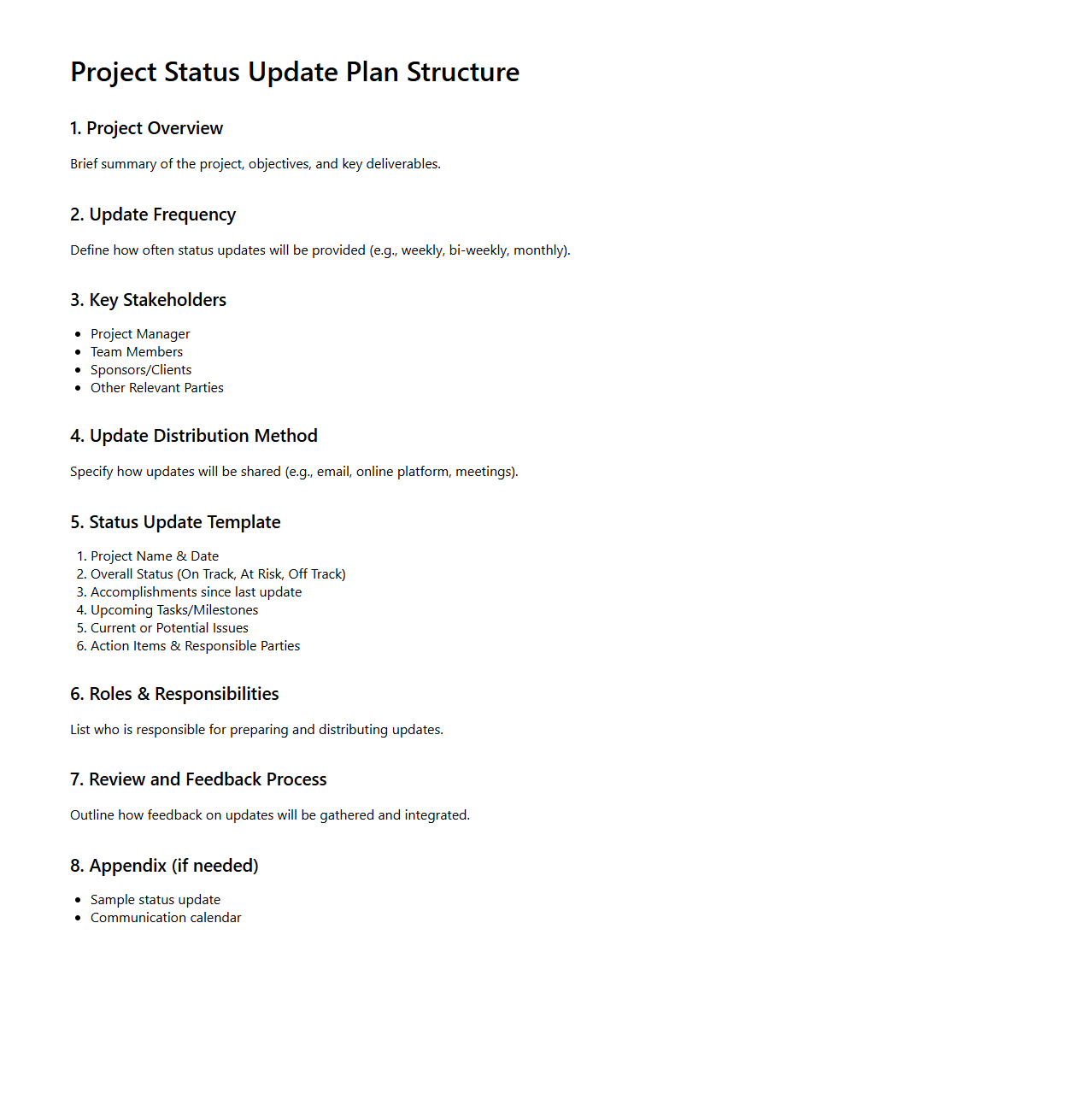 Project Status Update Plan Structure