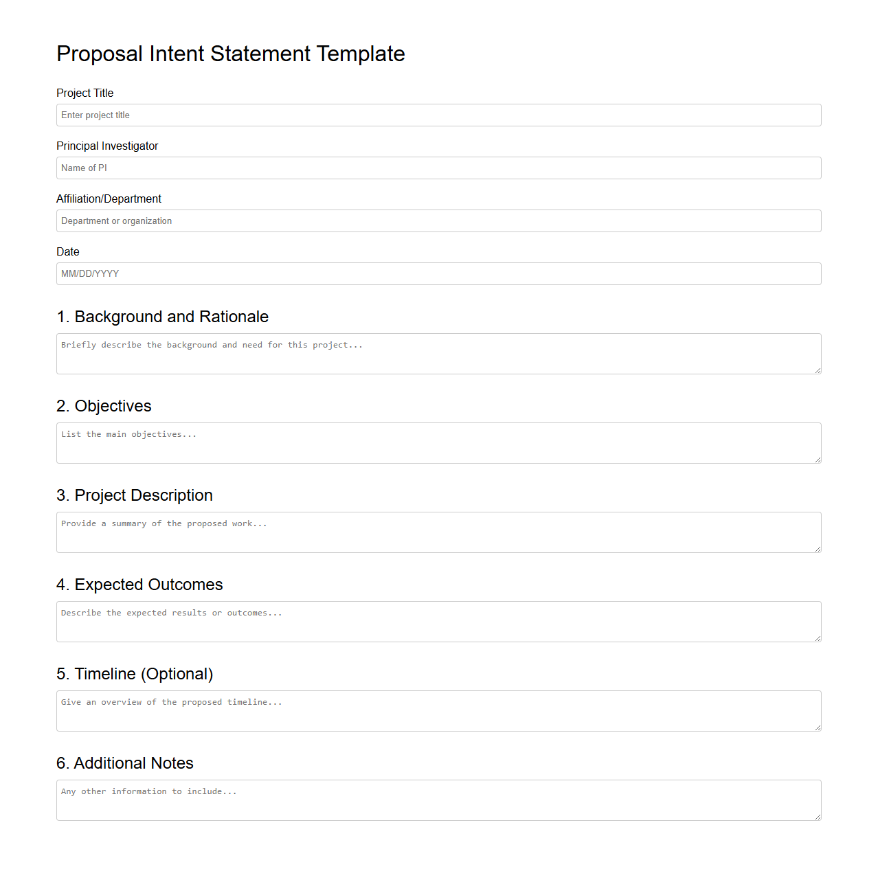 Proposal Intent Statement Template