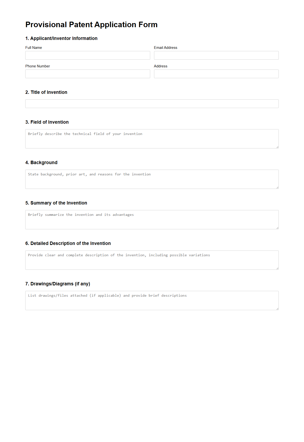 Provisional Patent Application Form for Inventors