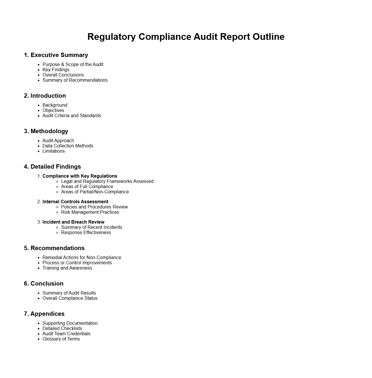 Regulatory Compliance Audit Report Outline