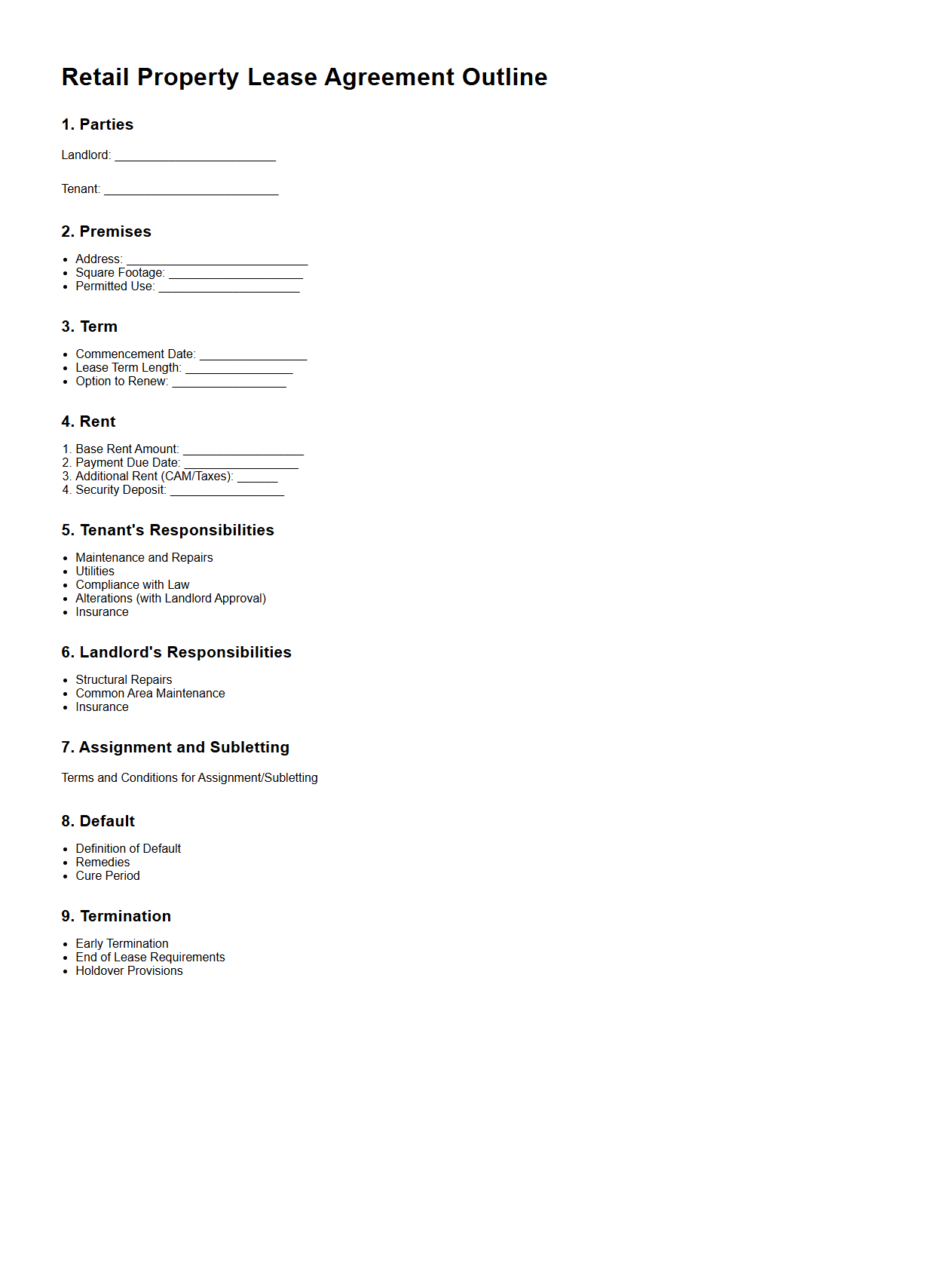 Retail Property Lease Agreement Outline