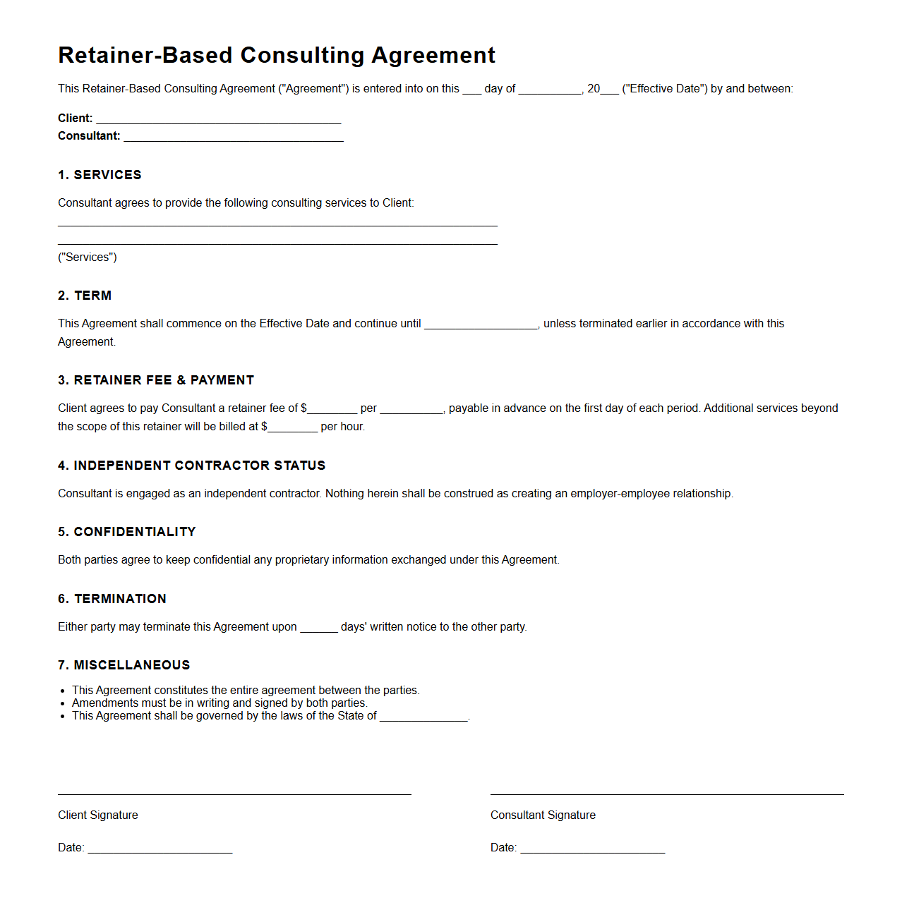 Retainer-Based Consulting Agreement Template