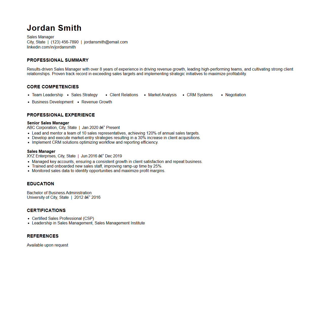 Sales Manager Resume Template