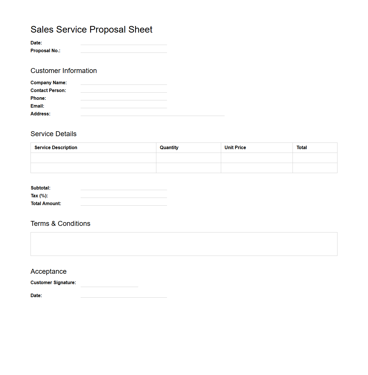 Sales Service Proposal Sheet