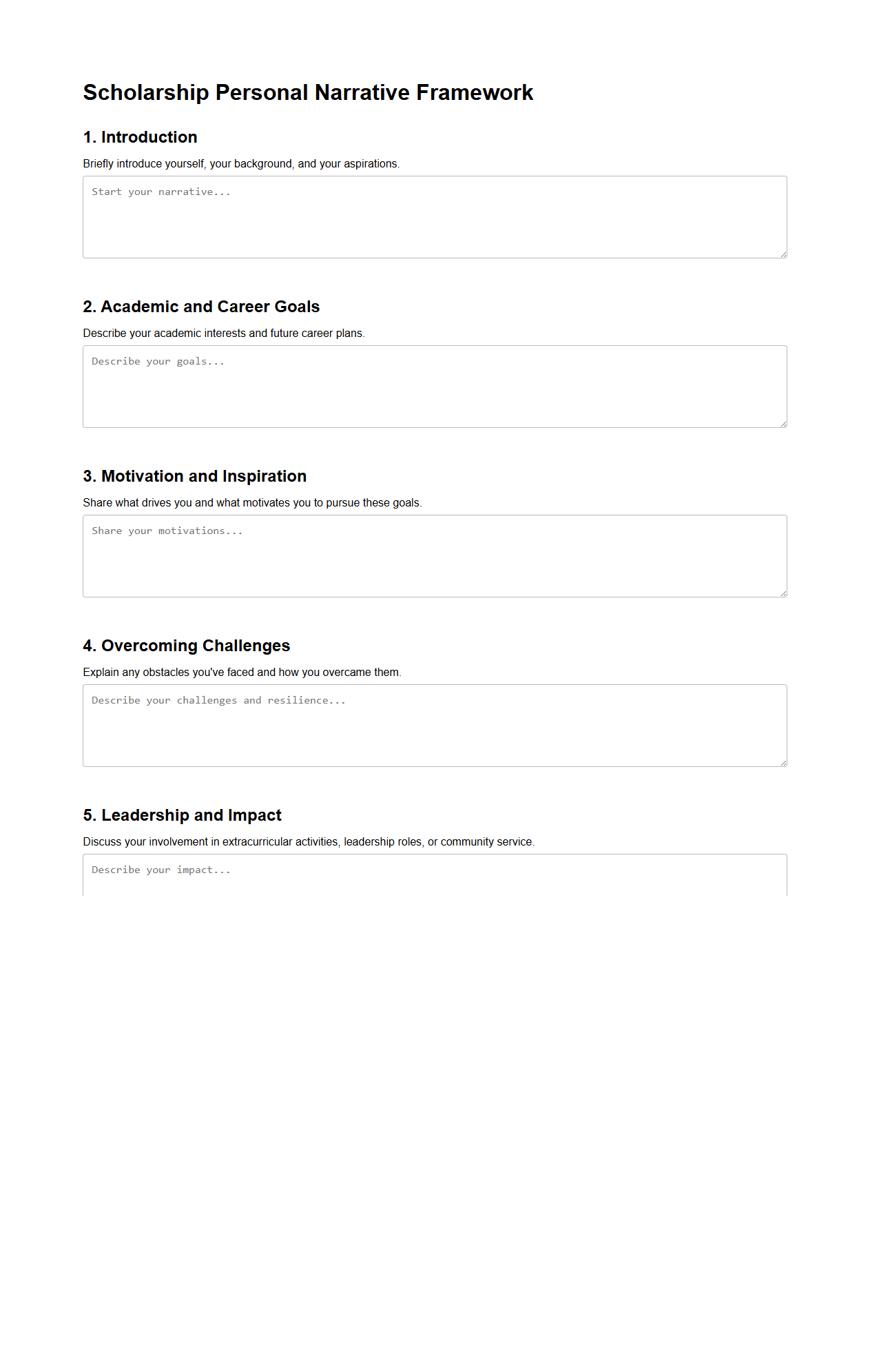 Scholarship Personal Narrative Framework