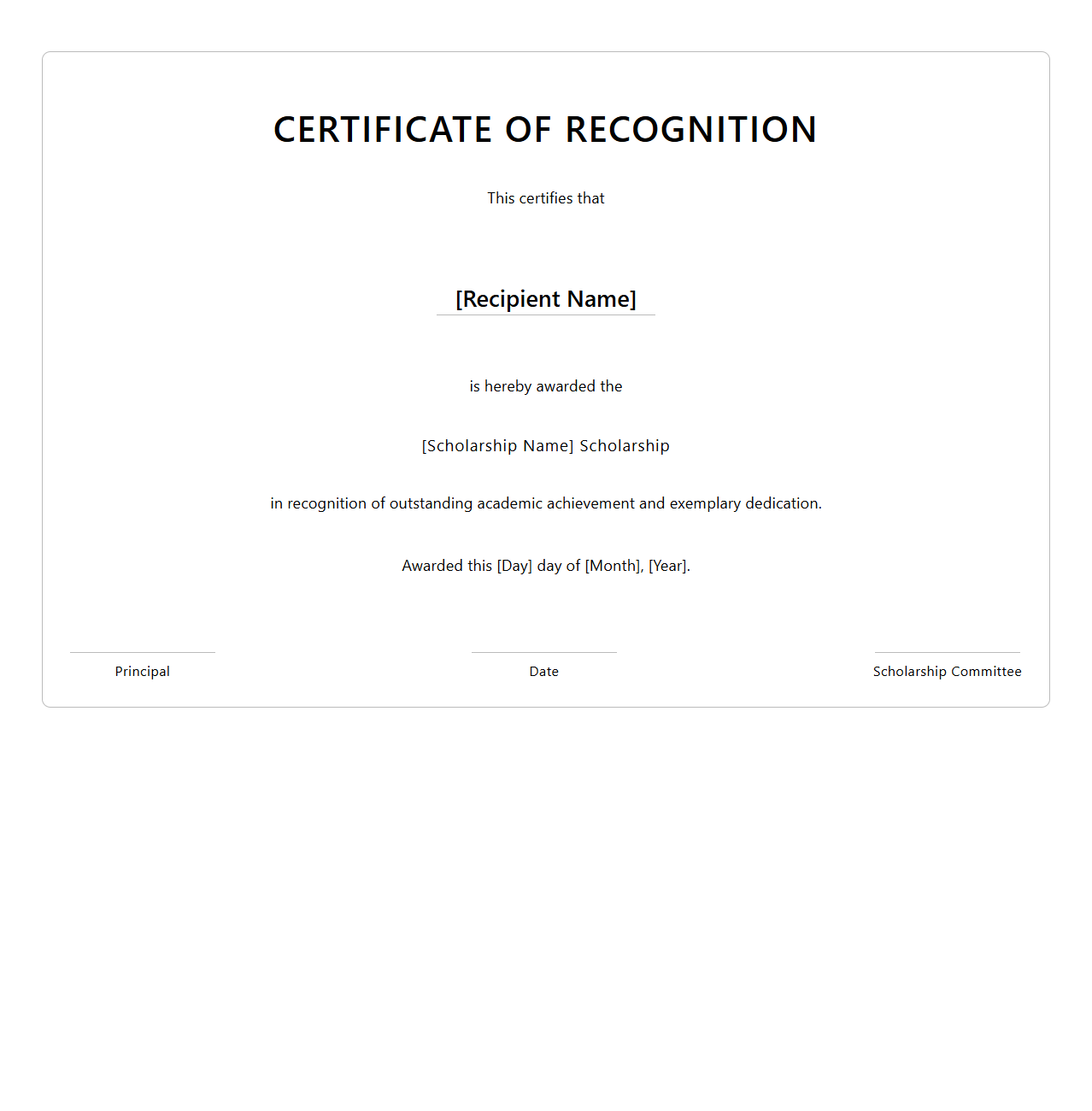 School Scholarship Recognition Certificate Template