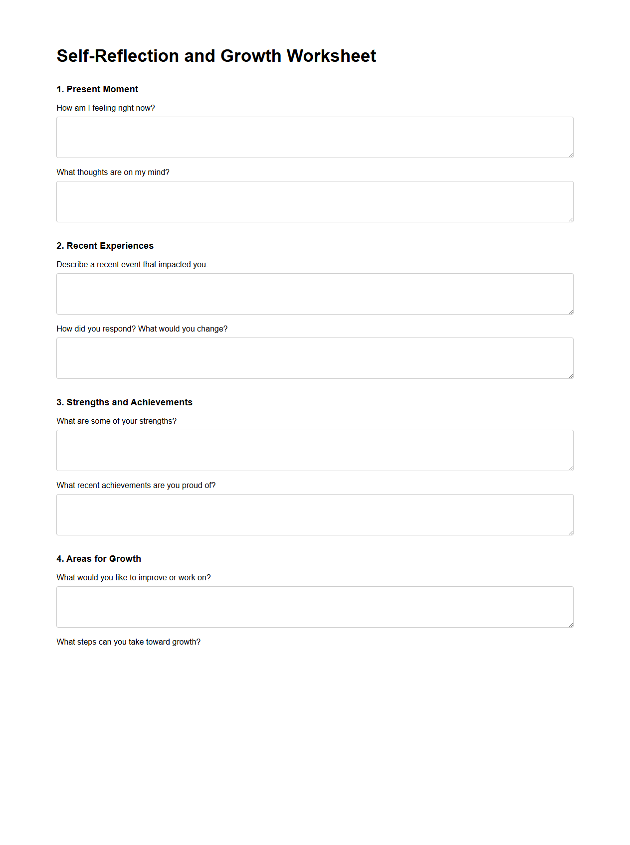 Self-Reflection and Growth Worksheet