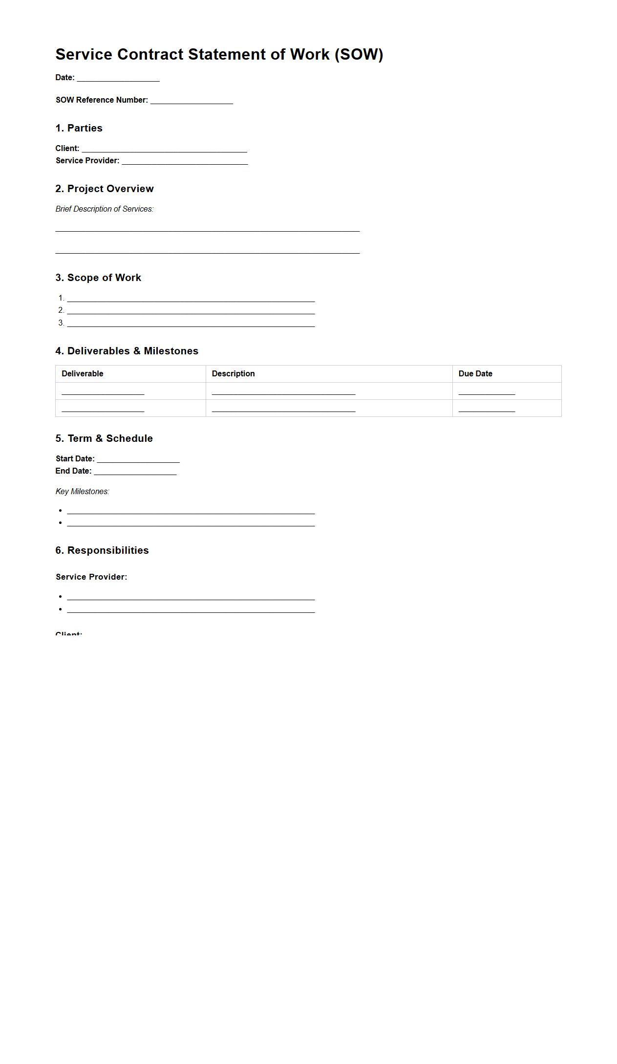 Service Contract Statement of Work Framework