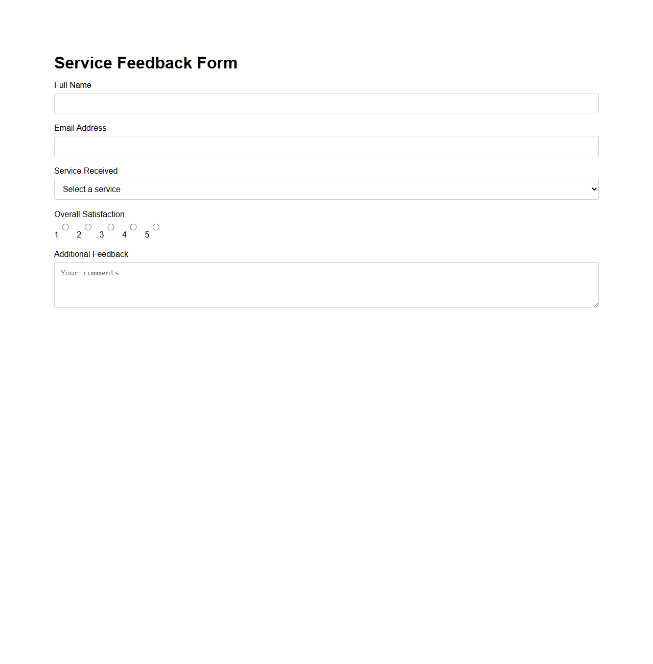 Service Feedback Form Layout