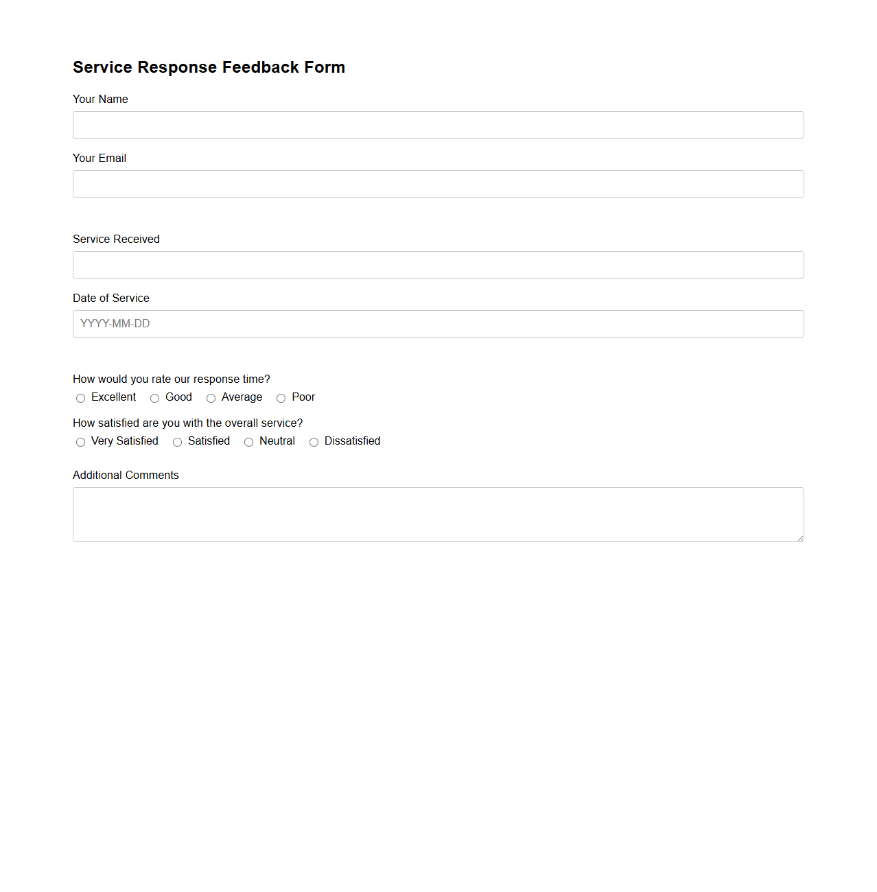 Service Response Feedback Form