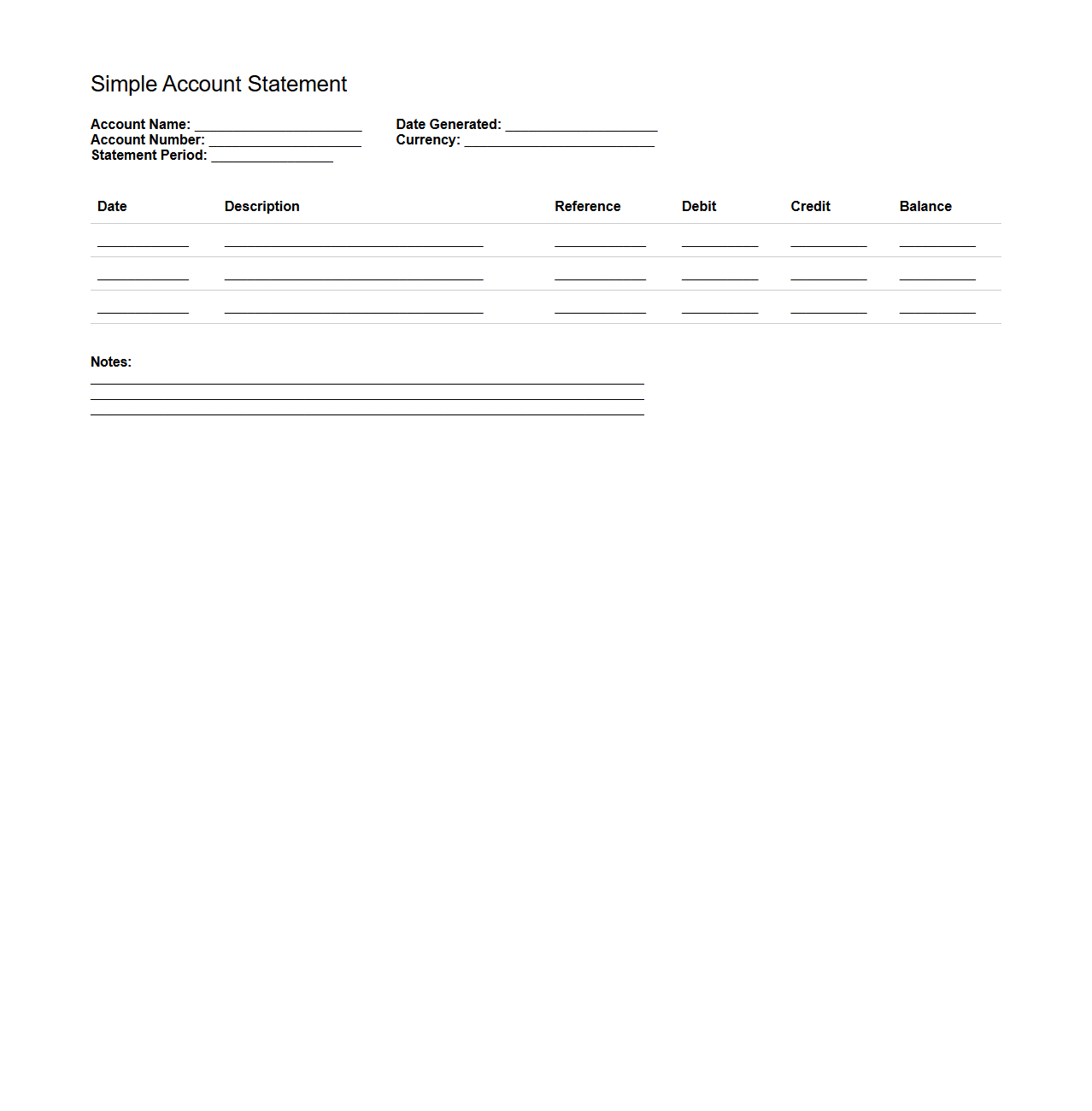 Simple Account Statement Blank Format