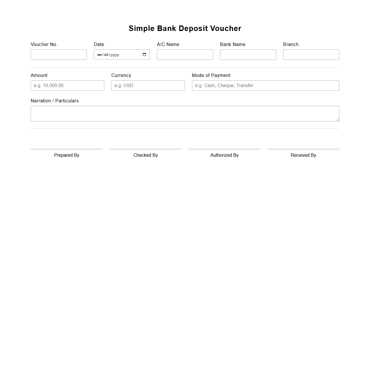 Simple Bank Deposit Voucher