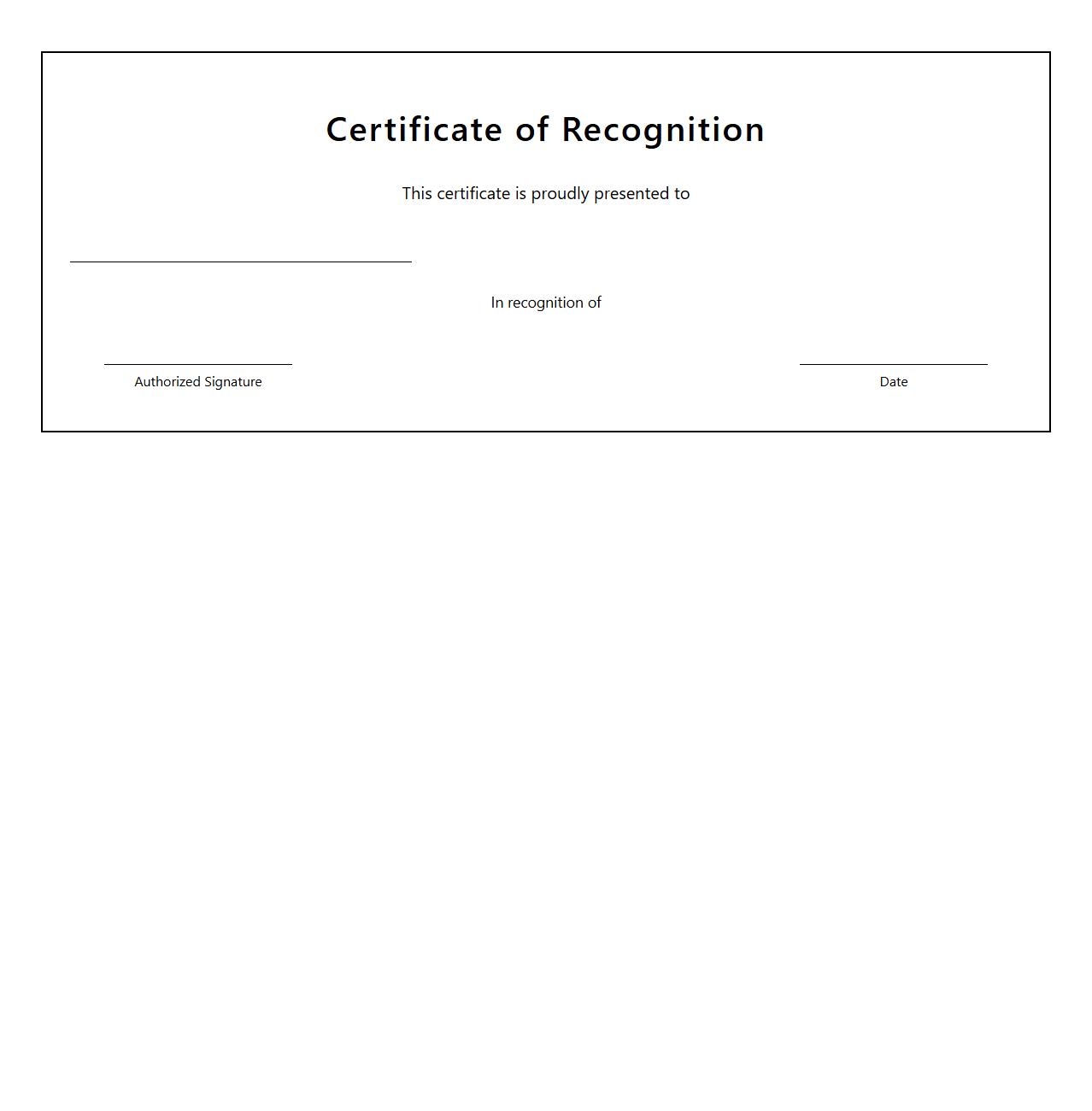 Simple Blank Certificate of Recognition Style
