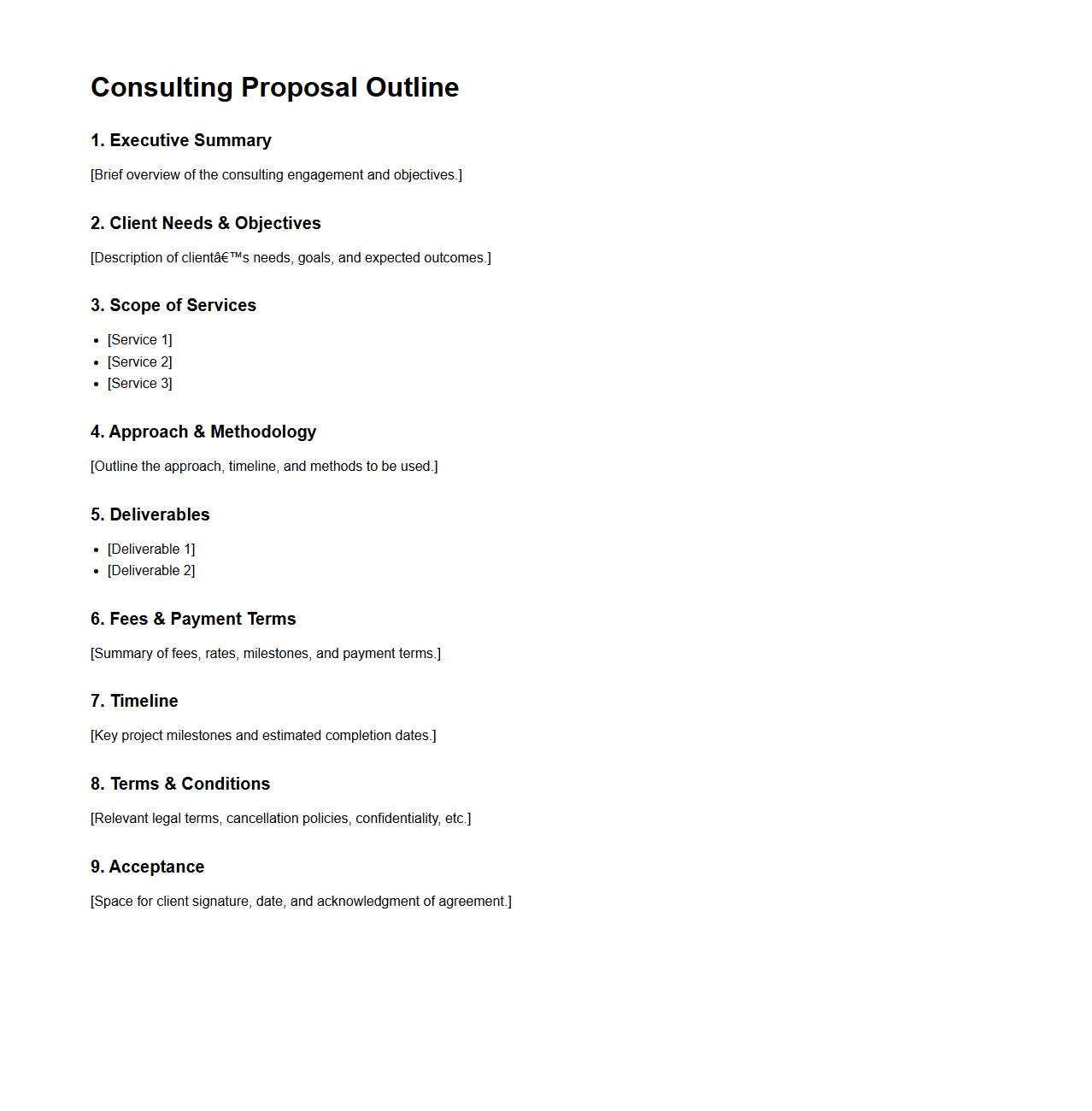 Simple Consulting Proposal Outline for Services
