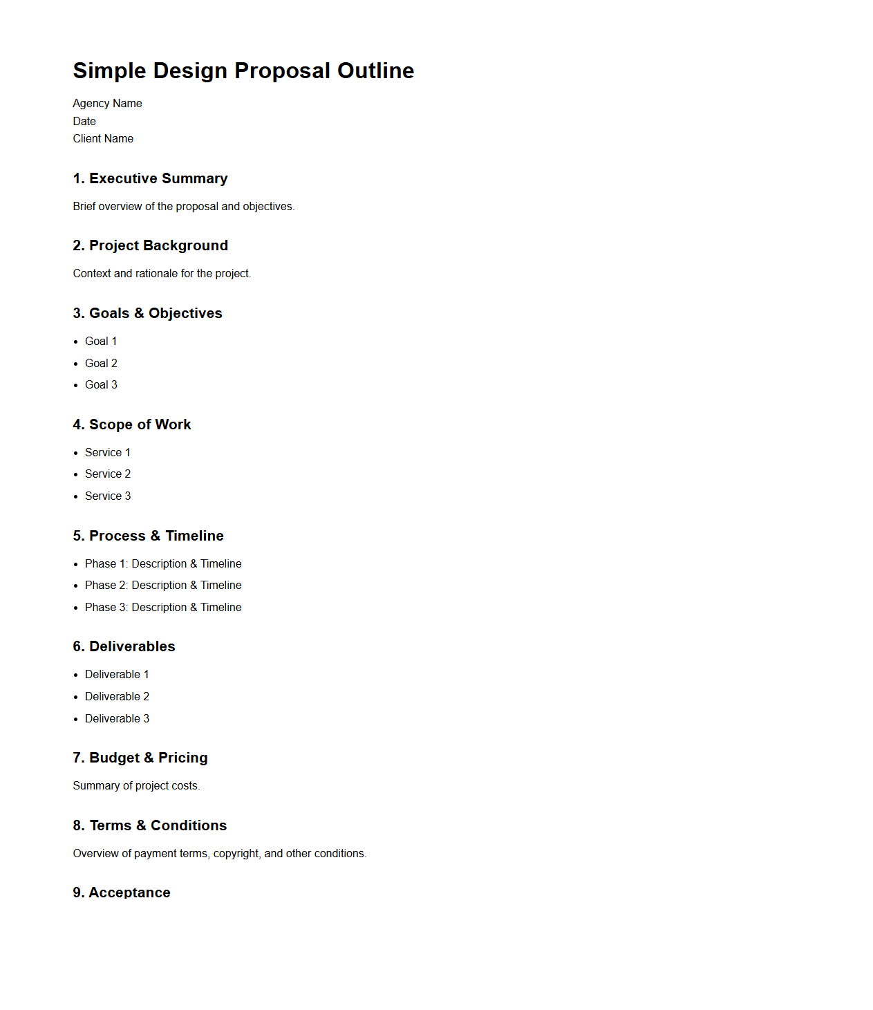 Simple Design Proposal Outline for Creative Agencies