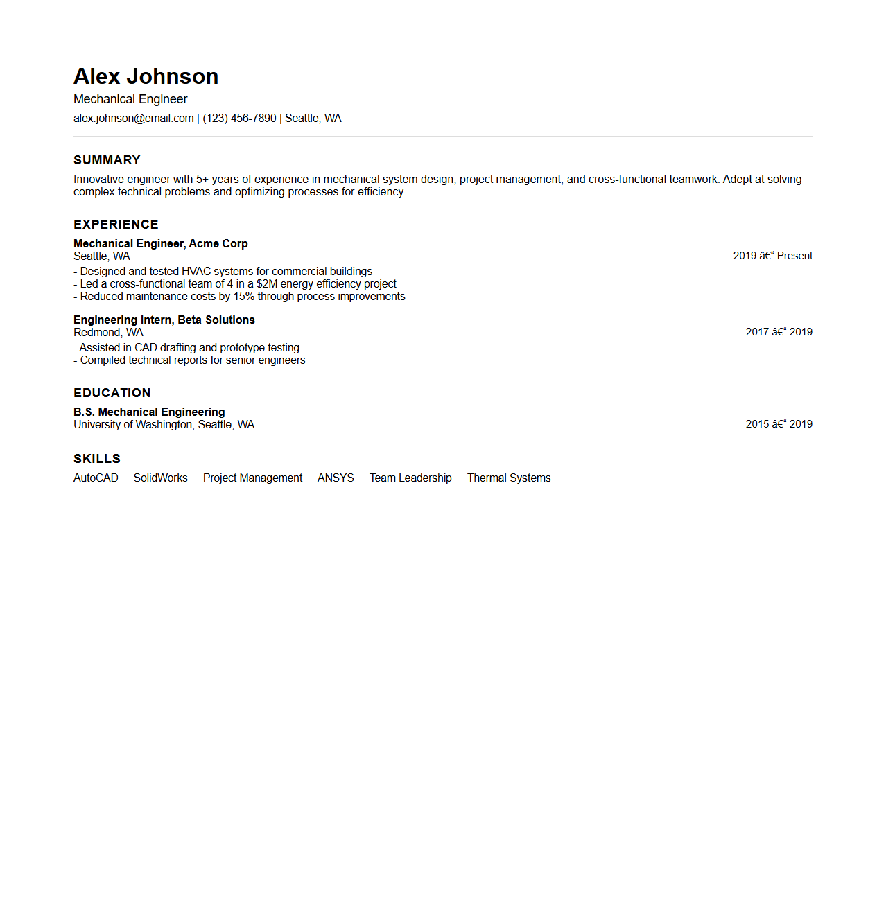 Simple Engineer Resume Template