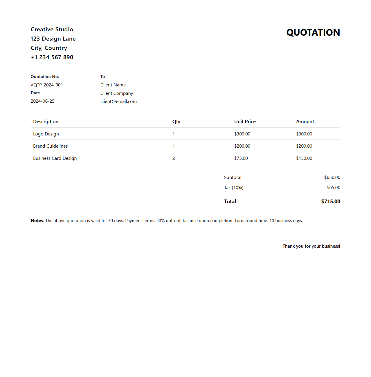 Simple Graphic Project Quotation Layout