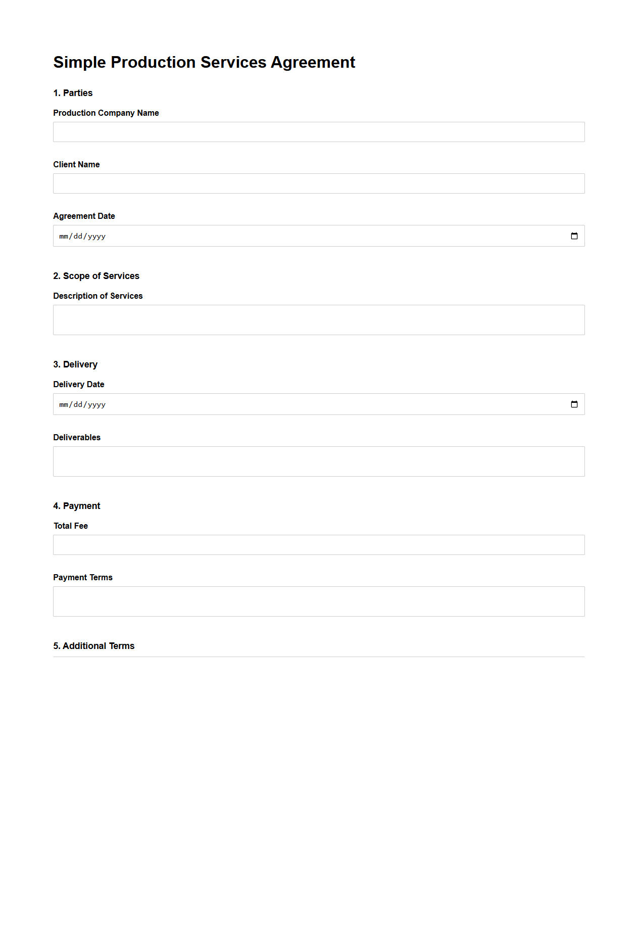 Simple Production Services Agreement Form