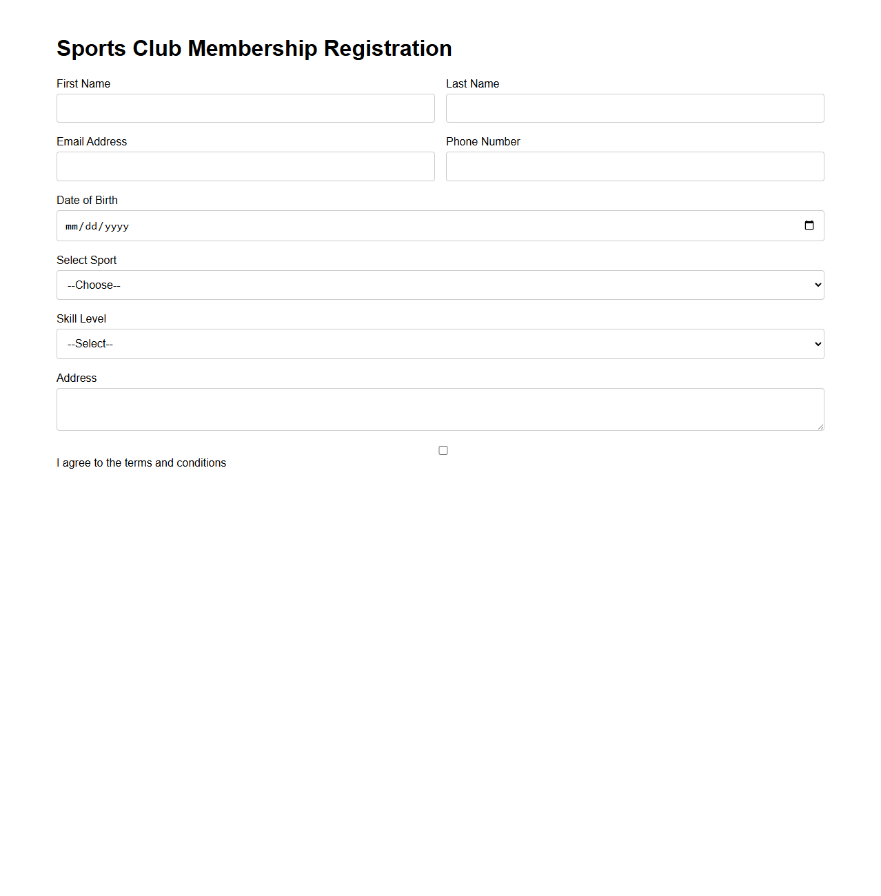 Simple Sports Club Membership Registration Template