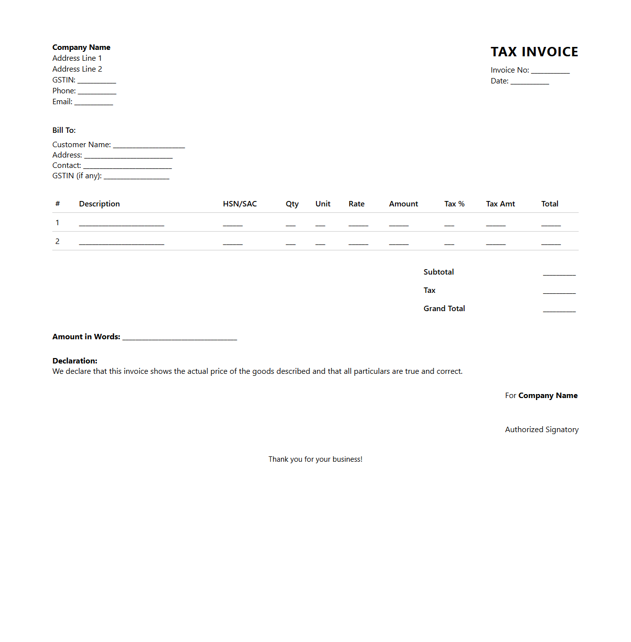 Simple Tax Invoice Template for Retail Businesses