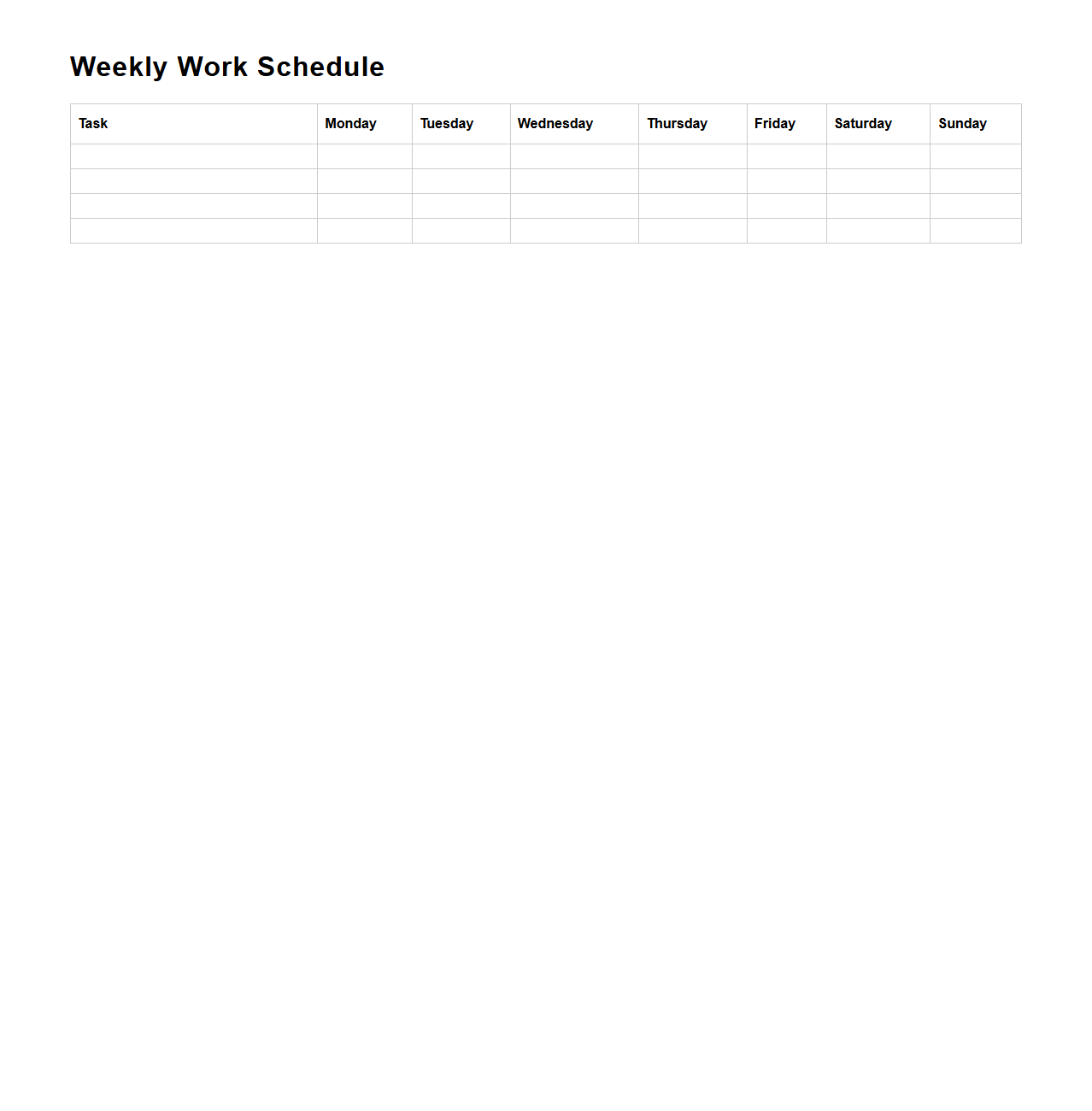 Simple Weekly Work Schedule Outline