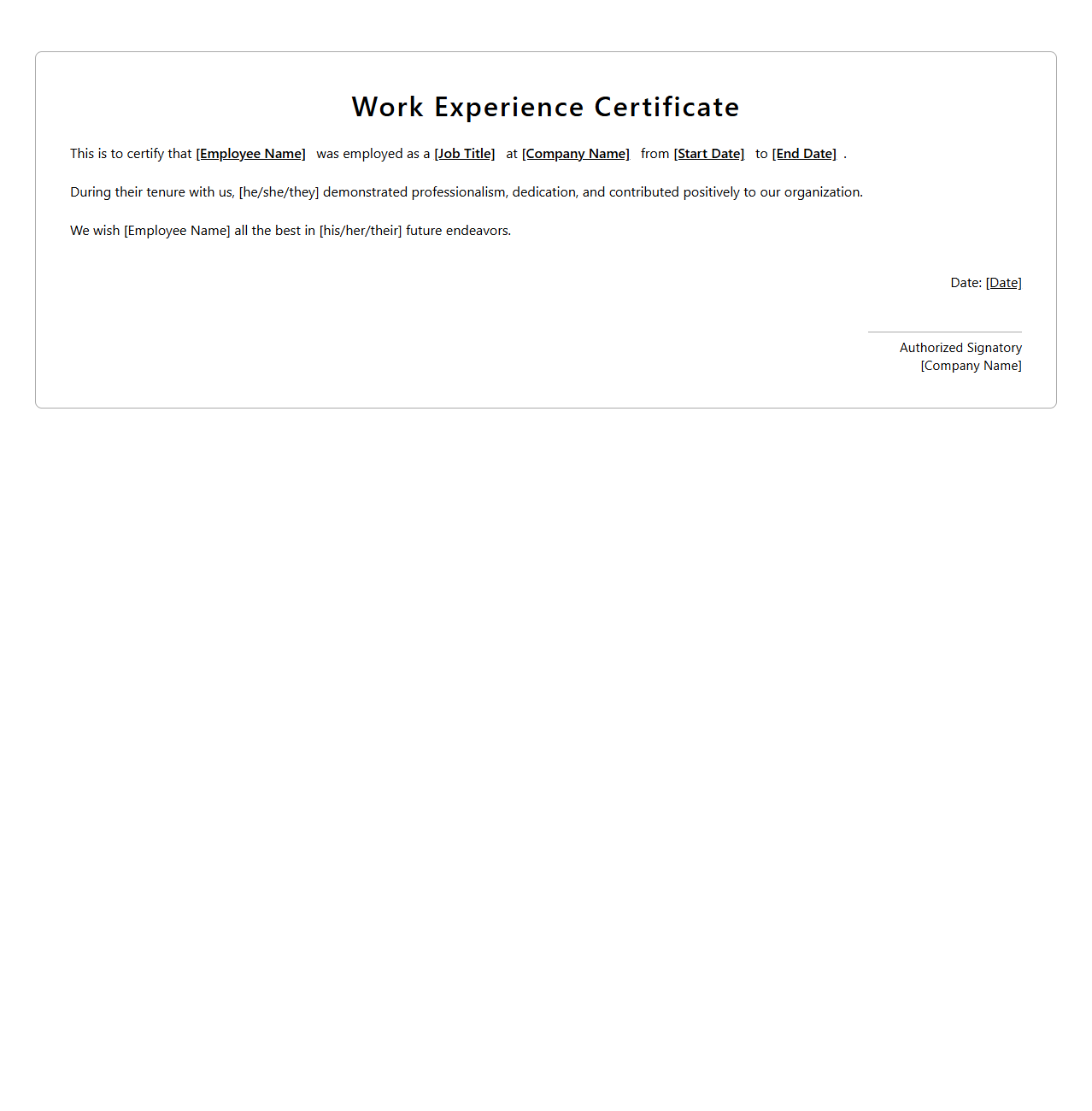 Simple Work Experience Certificate Design