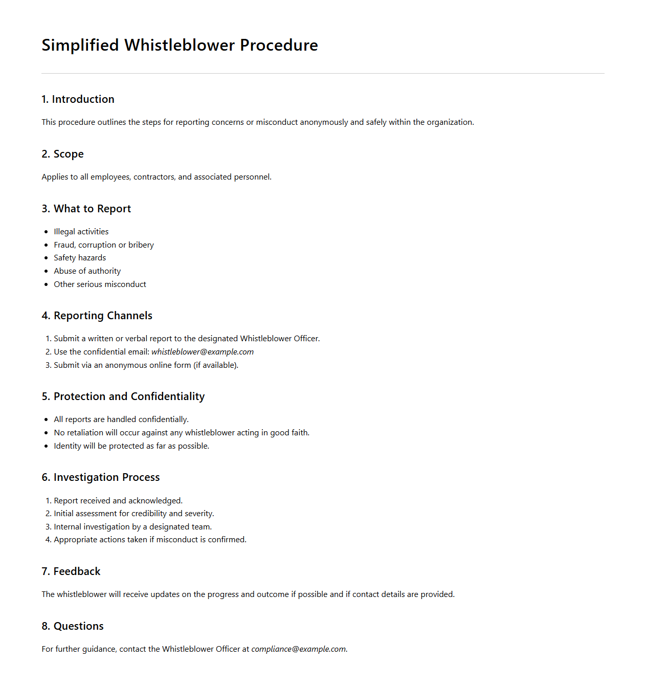 Simplified Whistleblower Procedure Document