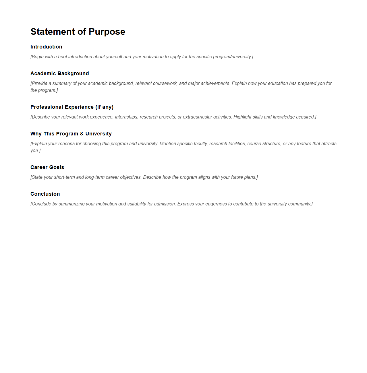 SOP Template for University Applications