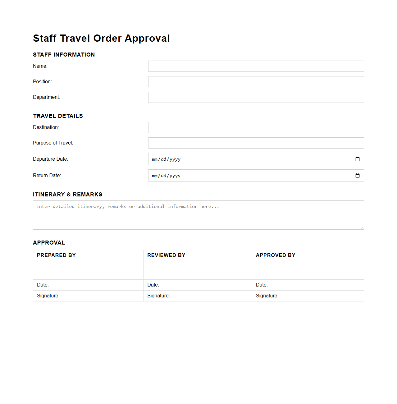 Staff Travel Order Approval Template