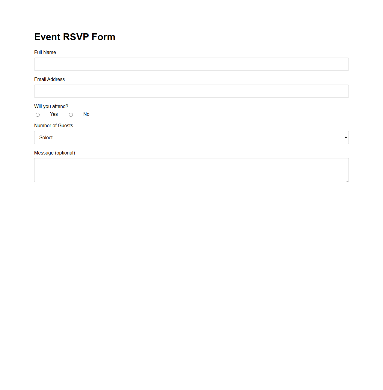 Standard Event RSVP Form Template