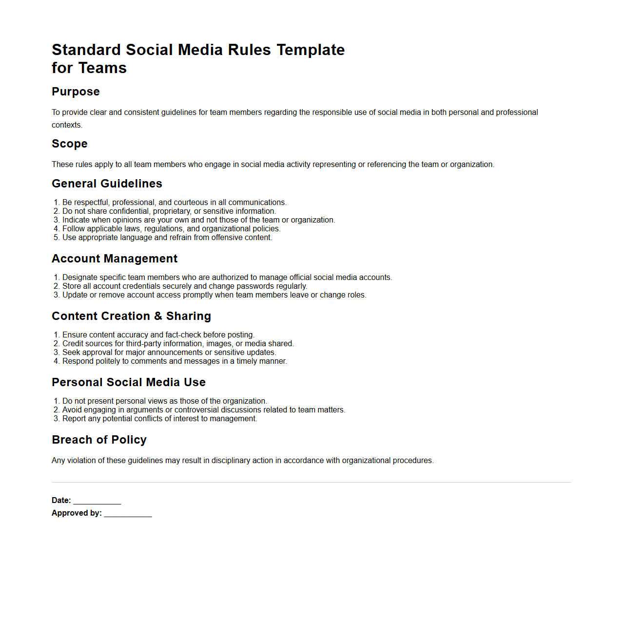 Standard Social Media Rules Template for Teams