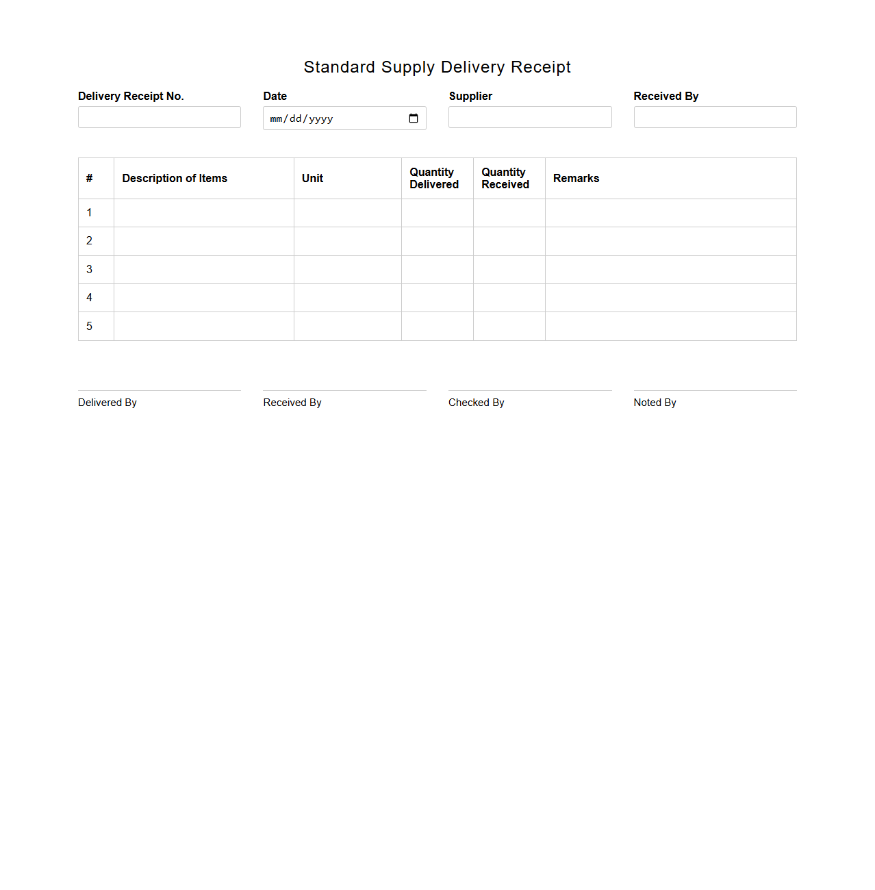 Standard Supply Delivery Receipt Form
