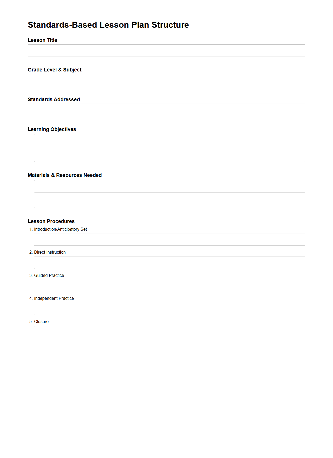 Standards-Based Lesson Plan Structure