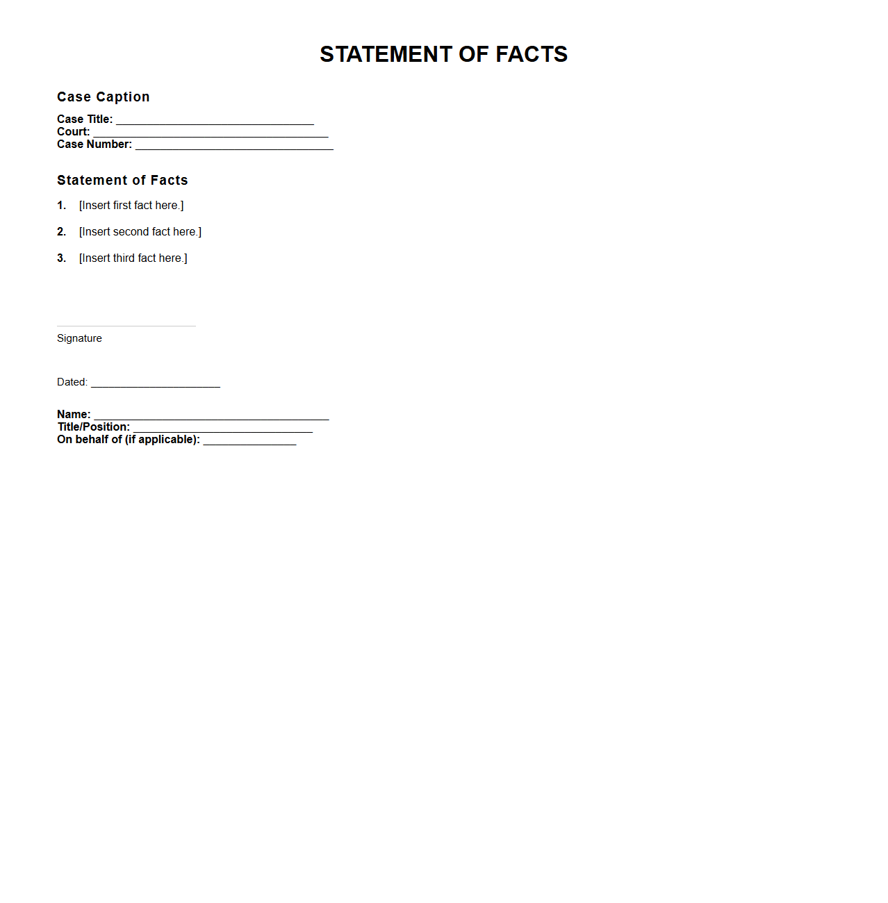 Statement of Facts Layout for Legal Filings