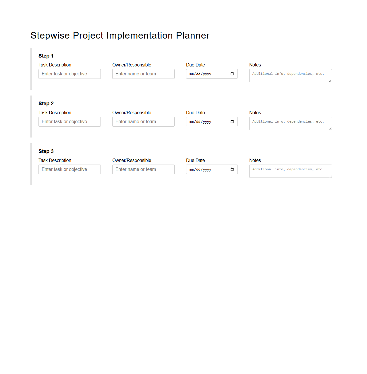 Stepwise Project Implementation Planner