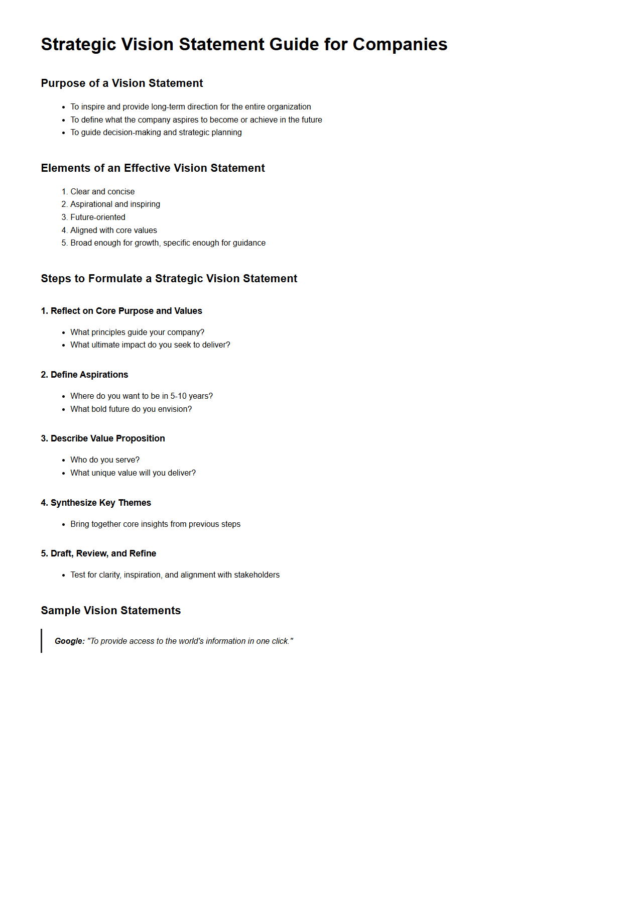 Strategic Vision Statement Guide for Companies