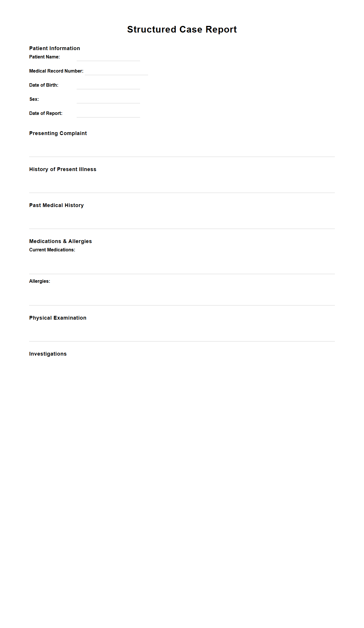 Structured Case Report for Healthcare Records